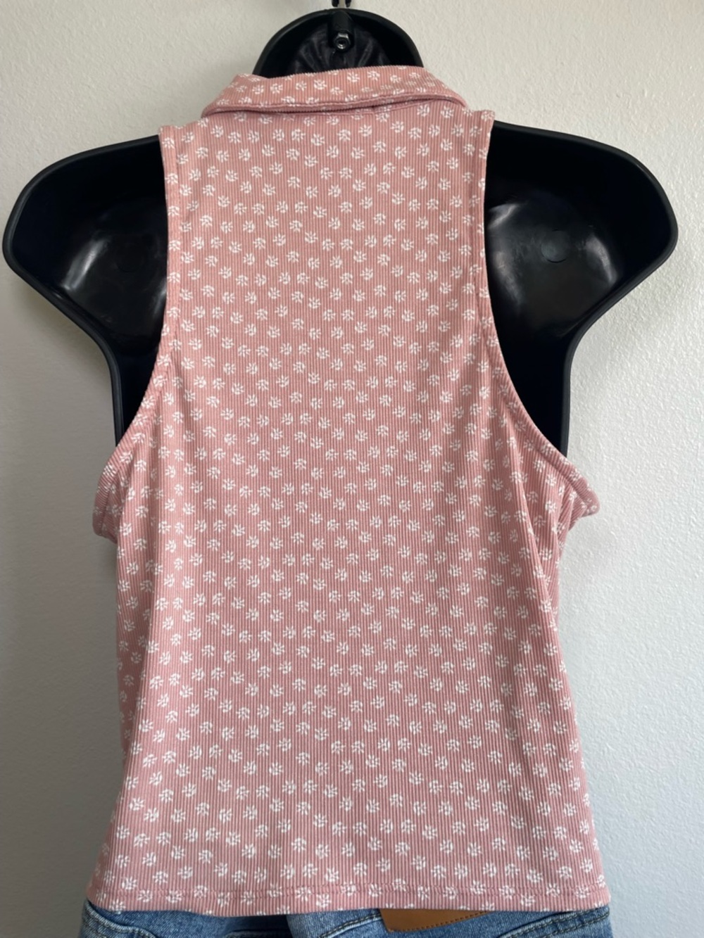 Skönhet Pink Floral Ribbed Ruched Button Front Tank Top Size Large - Picture 6 of 9